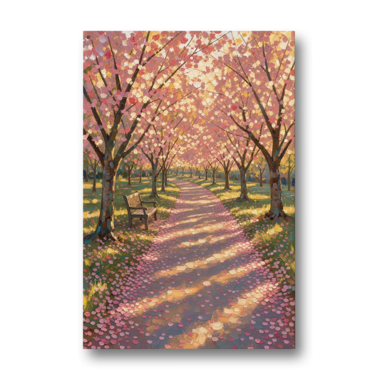 Cherry Blossom Path Painting in Late Sun - Canvas Wall Art - Front