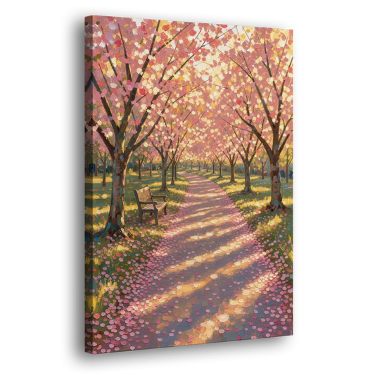 Cherry Blossom Path Painting in Late Sun - Canvas Wall Art - Side