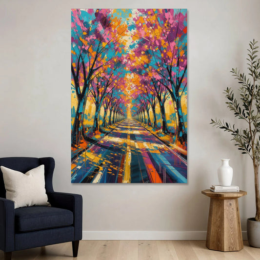 Cherry Blossom Tree Tunnel in Expressive Style - Canvas Wall Art - Sofa - 40x60