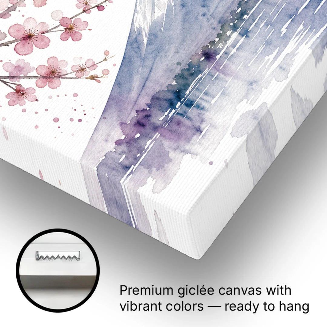 Cherry Blossom Watercolor Painting of Mount Fuji - Canvas Wall Art - Gallery Wrap Corner