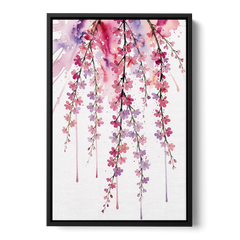 Cherry Blossom Watercolor of Weeping Strands - Black Framed Canvas Wall Art - Front