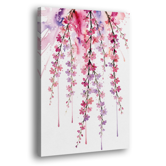 Cherry Blossom Watercolor of Weeping Strands - Canvas Wall Art - Side
