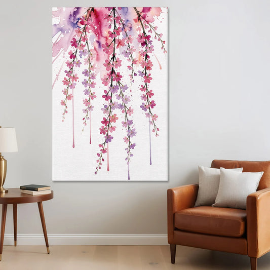 Cherry Blossom Watercolor of Weeping Strands - Canvas Wall Art - Sofa - 40x60