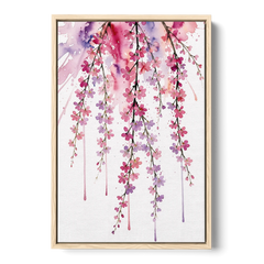 Cherry Blossom Watercolor of Weeping Strands - Oak Framed Canvas Wall Art - Front