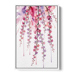 Cherry Blossom Watercolor of Weeping Strands - White Framed Canvas Wall Art - Front