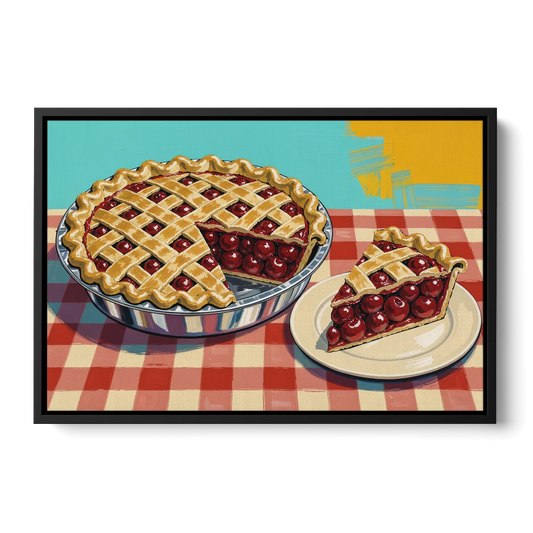 Cherry Pie Painting with Lattice Crust - Black Framed Canvas Wall Art - Front