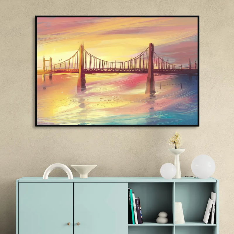 Chesapeake Bay Bridge Reflections Sitting Room - Black Canvas Wall Art