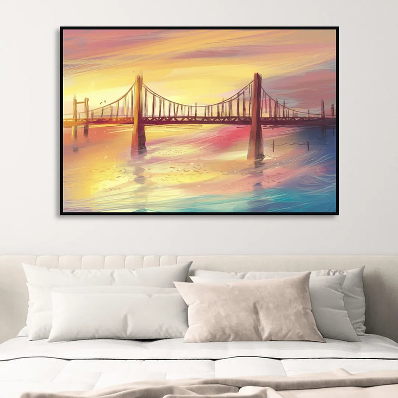 Chesapeake Bay Bridge Reflections Living Room - Black Canvas Wall Art