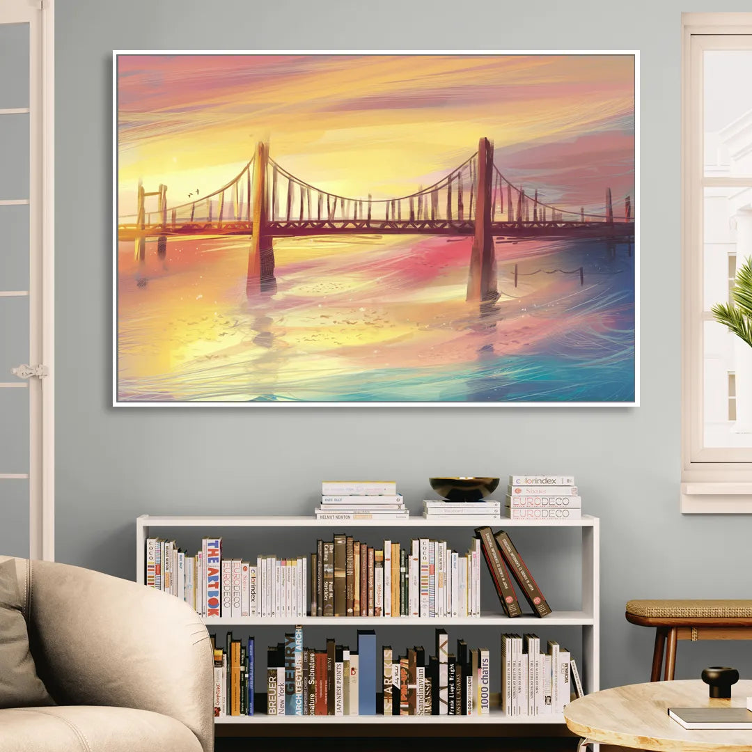 Chesapeake Bay Bridge Reflections Living Room - White Canvas Wall Art
