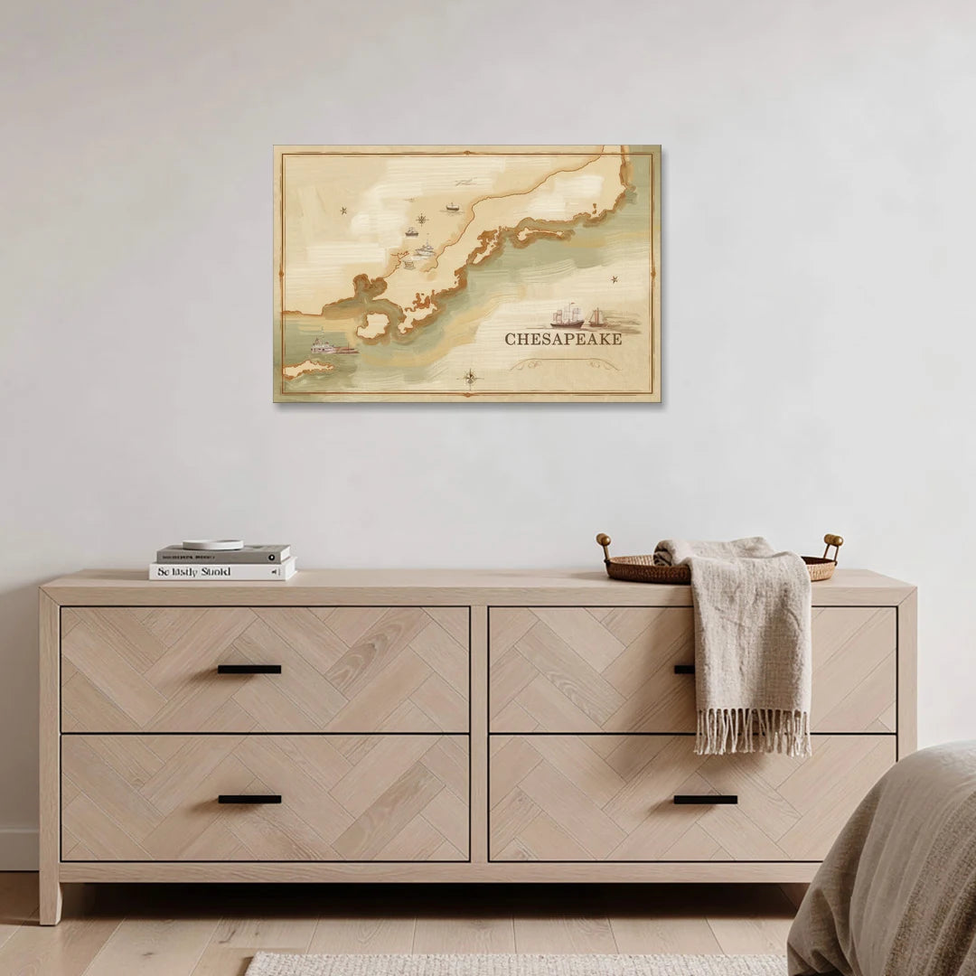 Chesapeake Bay Map Elegance - Canvas Wall Art - Coffee Table - 36x24