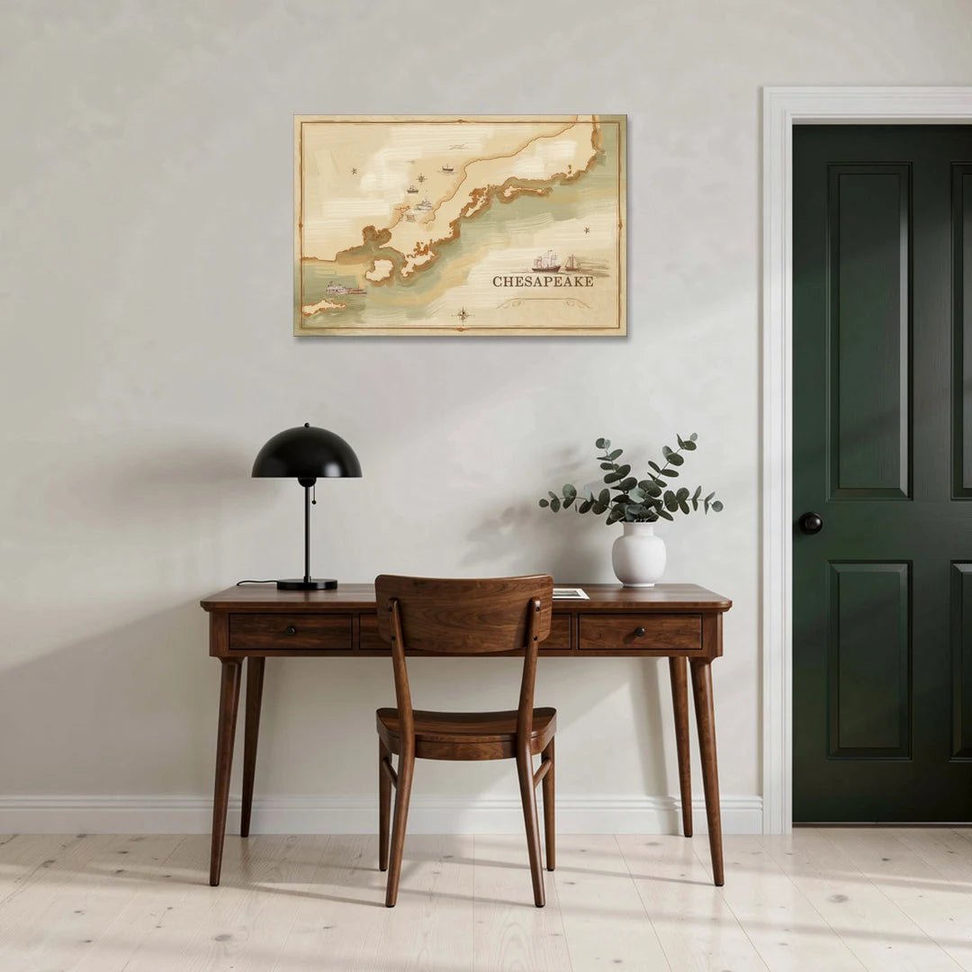 Chesapeake Bay Map Elegance - Canvas Wall Art - Office - 36x24