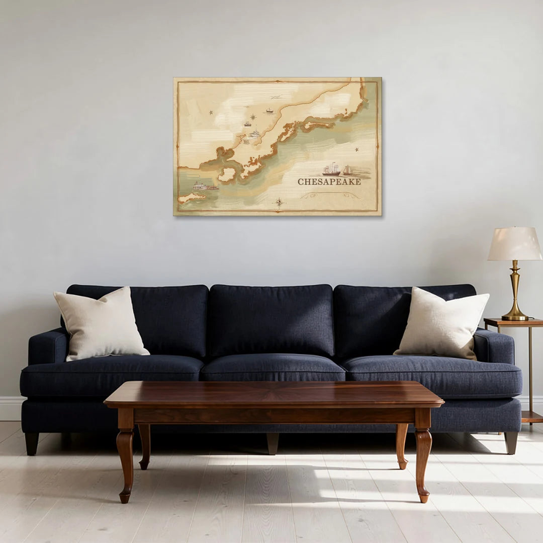 Chesapeake Bay Map Elegance - Canvas Wall Art - Sofa - 36x24