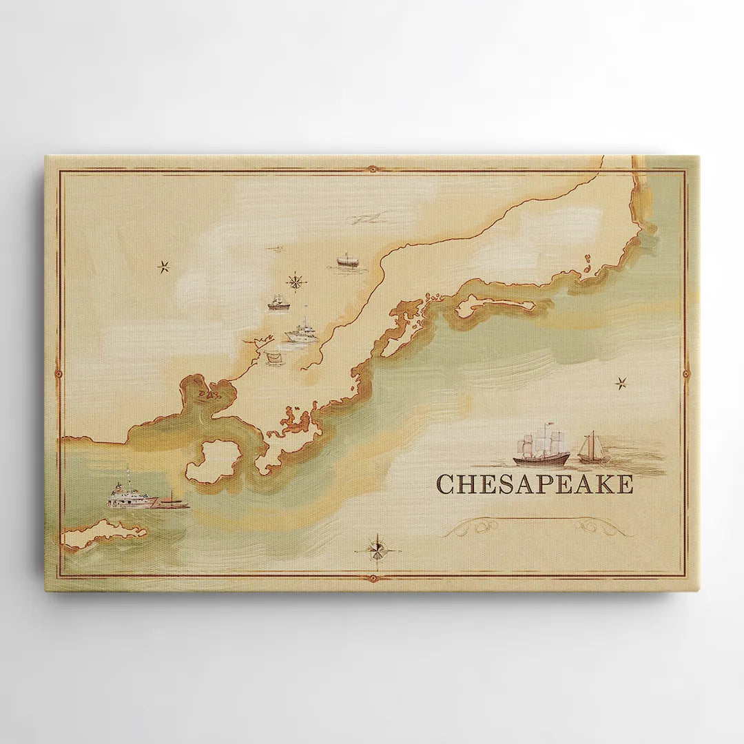 Chesapeake Bay Map Elegance - Canvas Wall Art