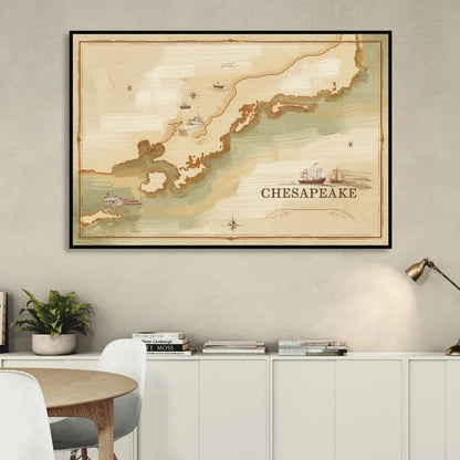 Chesapeake Bay Map Elegance Sitting Room - Black Canvas Wall Art