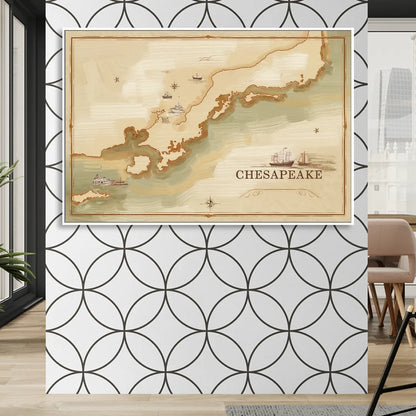Chesapeake Bay Map Elegance Living Room - White Canvas Wall Art