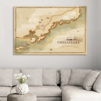 Chesapeake Bay Map Elegance Living Room - Canvas Wall Art
