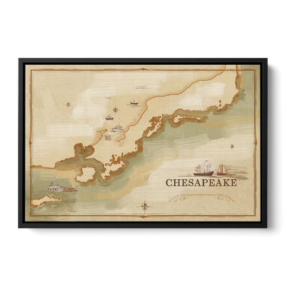 Chesapeake Bay Map Elegance Front - Black Canvas Wall Art