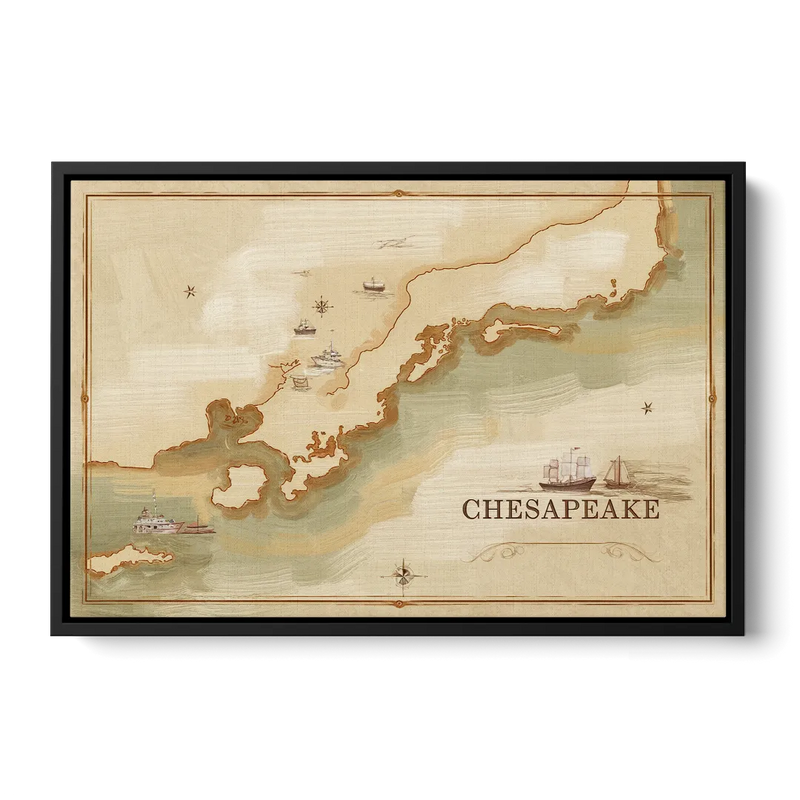 Chesapeake Bay Map Elegance Front - Black Canvas Wall Art