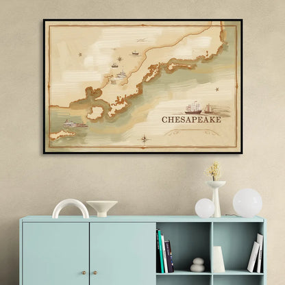 Chesapeake Bay Map Elegance Living Room - Black Canvas Wall Art