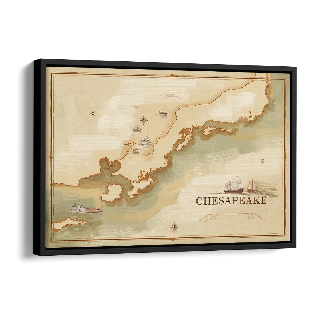 Chesapeake Bay Map Elegance Side - Black Canvas Wall Art