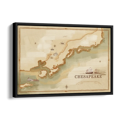 Chesapeake Bay Map Elegance Side - Black Canvas Wall Art