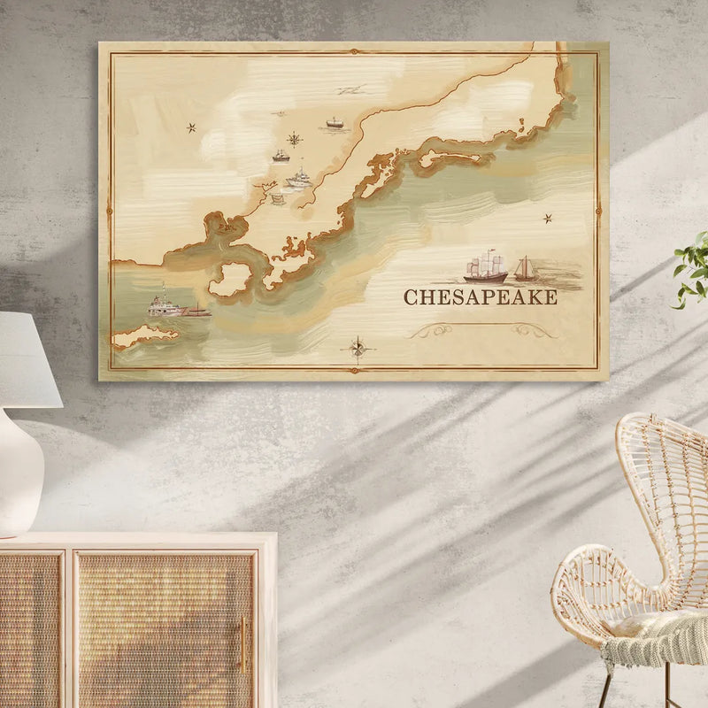 Chesapeake Bay Map Elegance Sitting Room - Canvas Wall Art