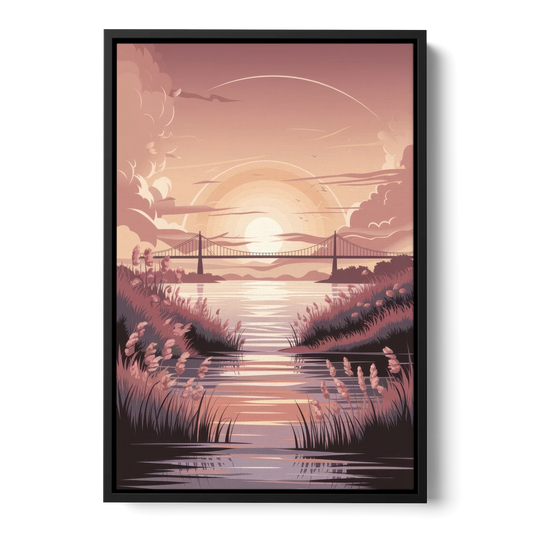 Chesapeake Bay Sunset Glow - Black Framed Canvas Wall Art - Front