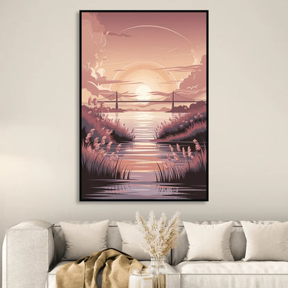Chesapeake Bay Sunset Glow Sitting Room - Black Canvas Wall Art