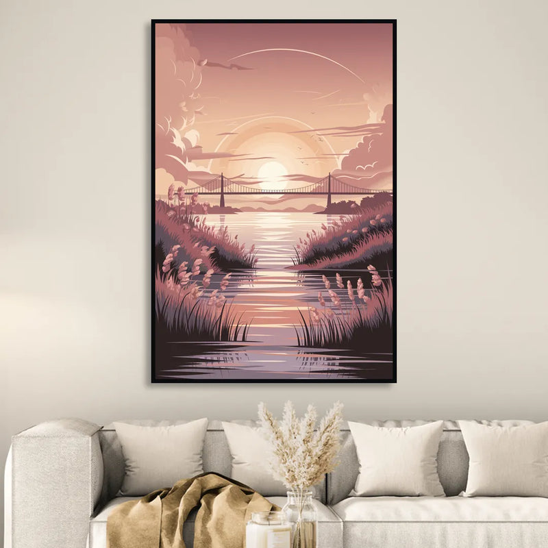 Chesapeake Bay Sunset Glow Sitting Room - Black Canvas Wall Art