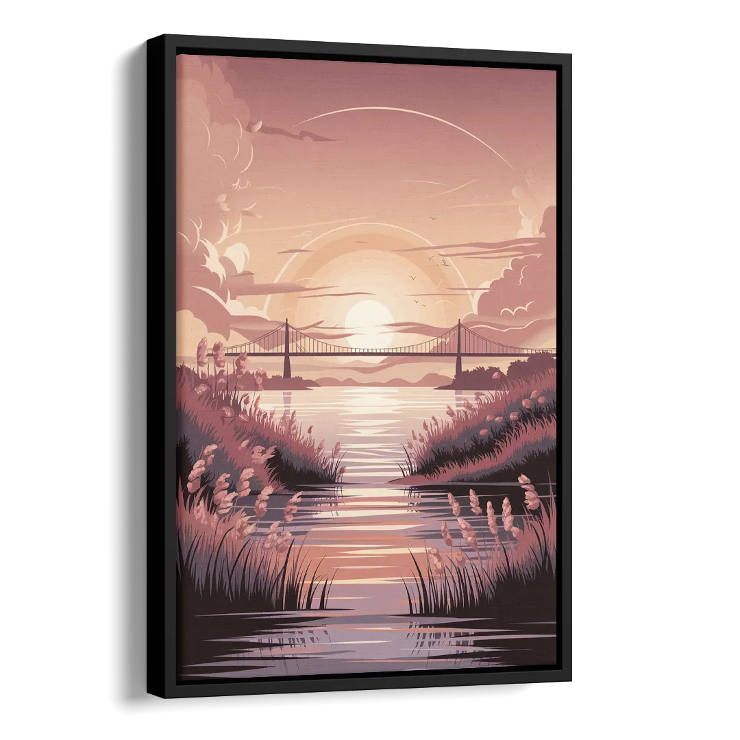 Chesapeake Bay Sunset Glow Side - Black Canvas Wall Art