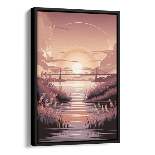 Chesapeake Bay Sunset Glow Side - Black Canvas Wall Art