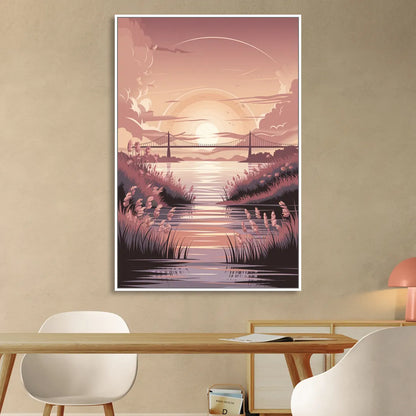 Chesapeake Bay Sunset Glow Living Room - White Canvas Wall Art