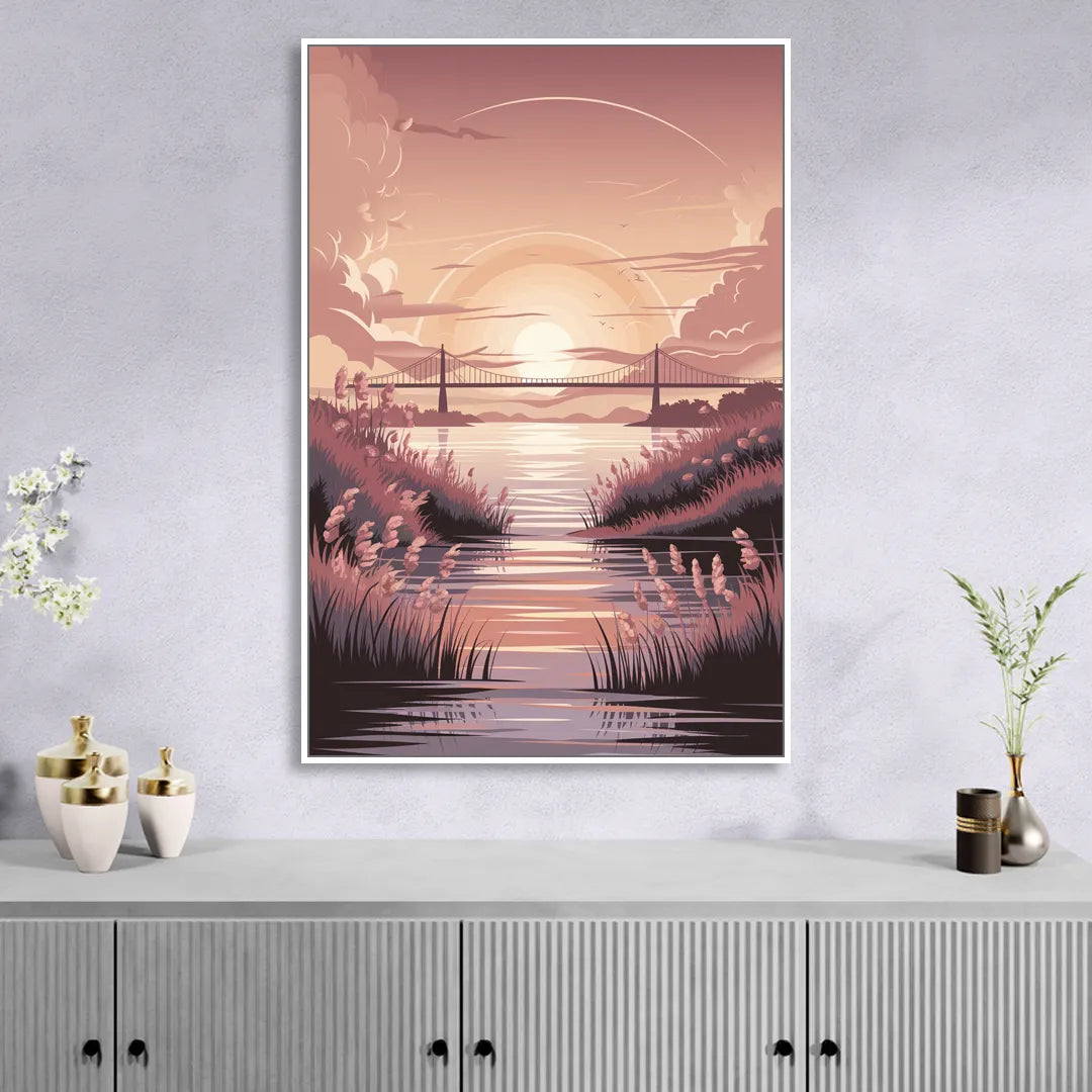 Chesapeake Bay Sunset Glow Sitting Room - White Canvas Wall Art