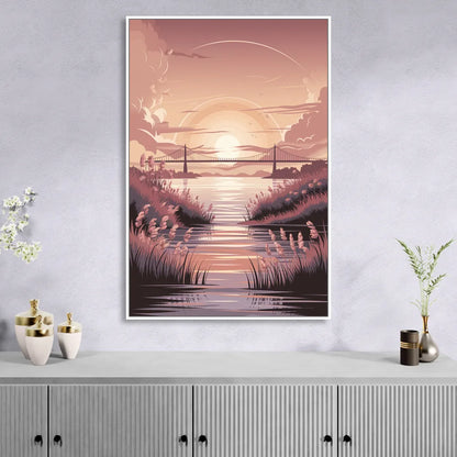 Chesapeake Bay Sunset Glow Sitting Room - White Canvas Wall Art