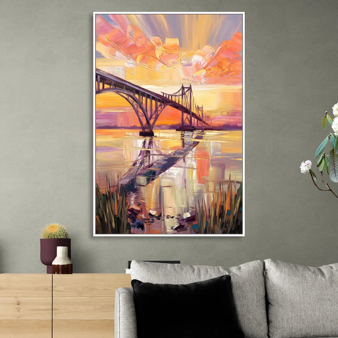 Chesapeake Bridge Panorama Living Room - White Canvas Wall Art