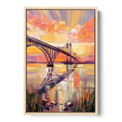 Chesapeake Bridge Panorama - Oak Framed Canvas Wall Art - Front