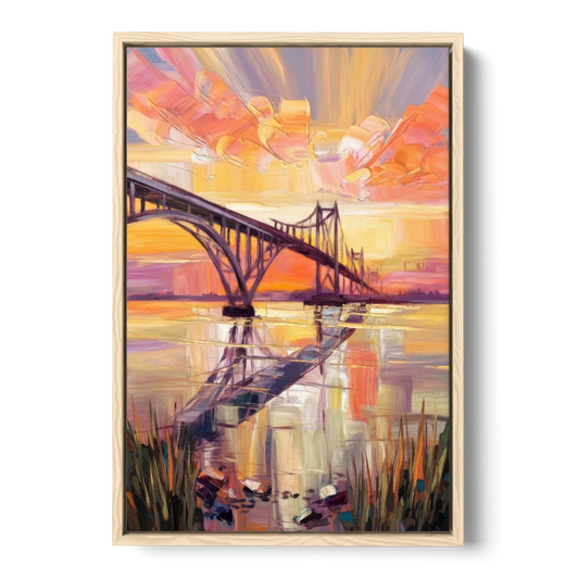 Chesapeake Bridge Panorama - Oak Framed Canvas Wall Art - Front