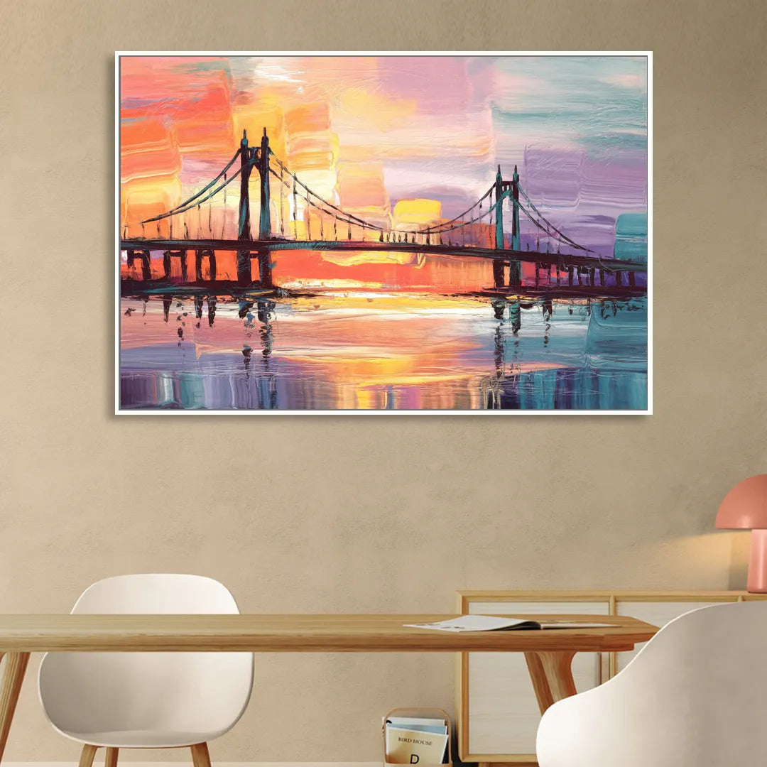 Chesapeake Bridge Silhouette Sitting Room - White Canvas Wall Art