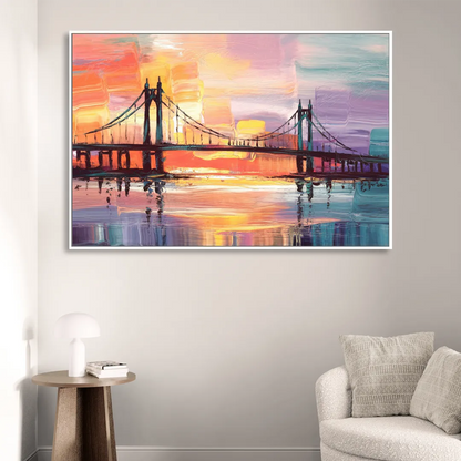 Chesapeake Bridge Silhouette Living Room - White Canvas Wall Art