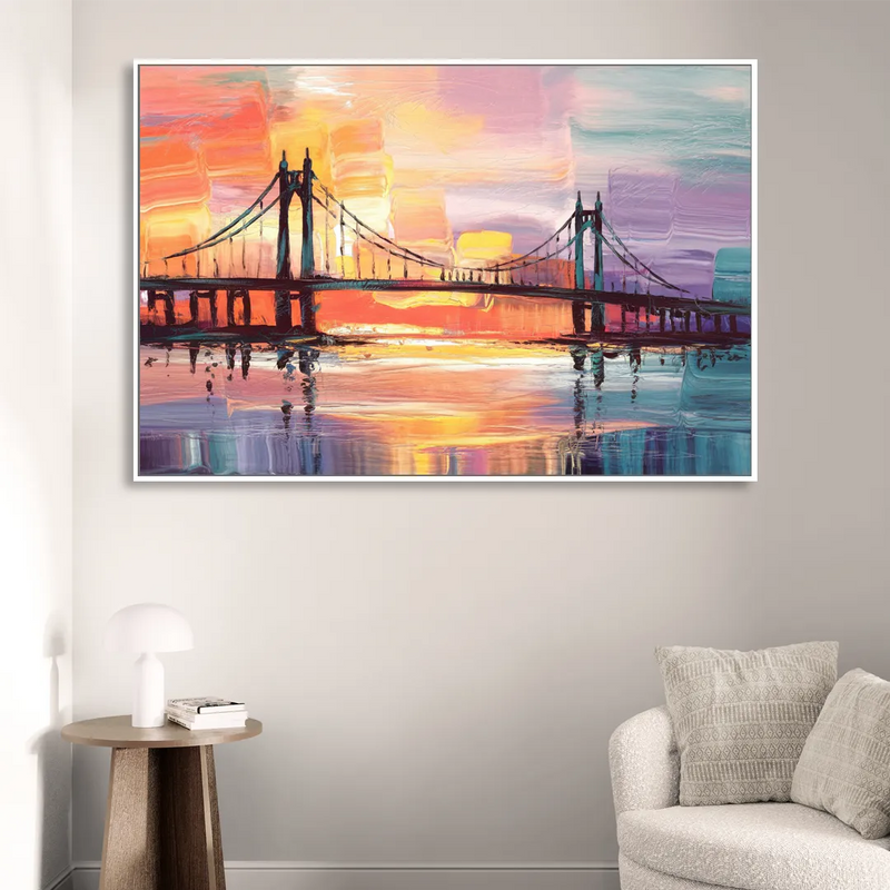 Chesapeake Bridge Silhouette Living Room - White Canvas Wall Art