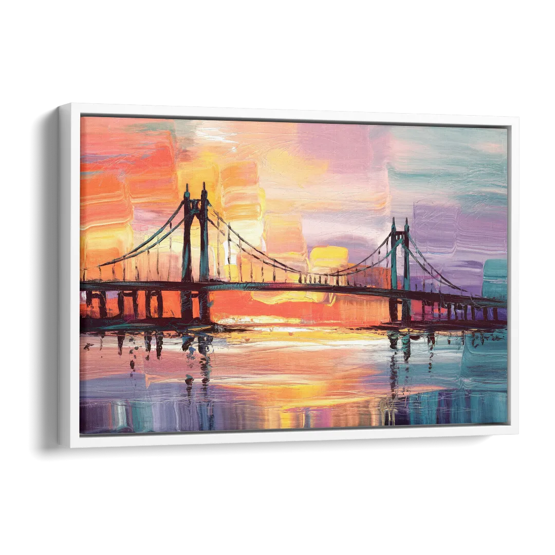Chesapeake Bridge Silhouette Side - White Canvas Wall Art