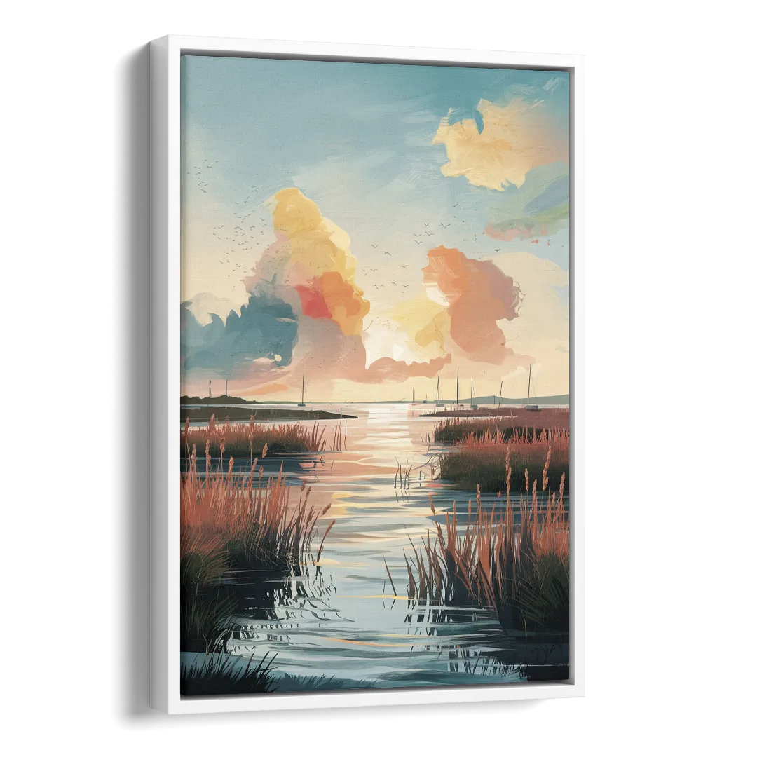 Chesapeake Coastal Sunrise Side - White Canvas Wall Art