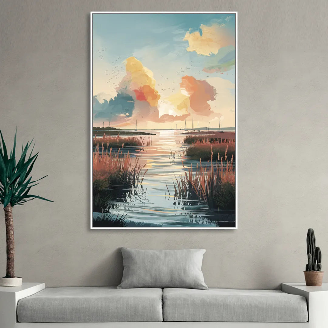 Chesapeake Coastal Sunrise Sitting Room - White Canvas Wall Art