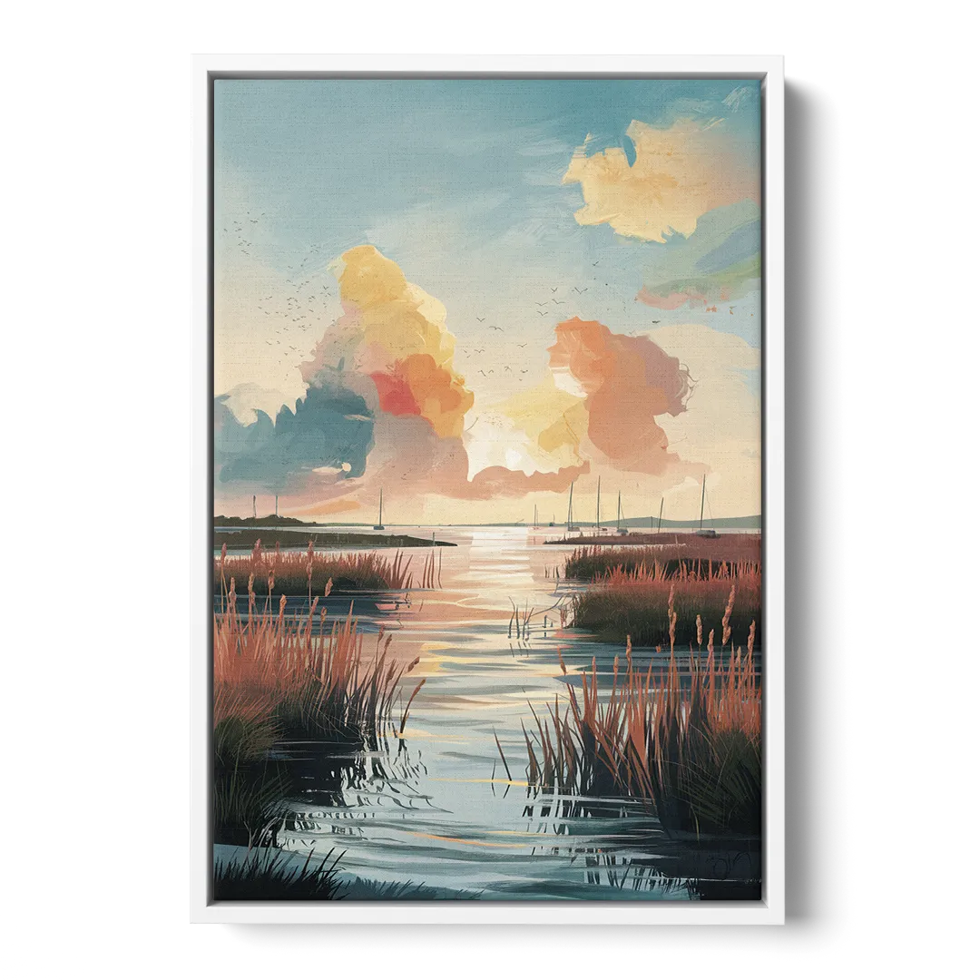 Chesapeake Coastal Sunrise Front - White Canvas Wall Art