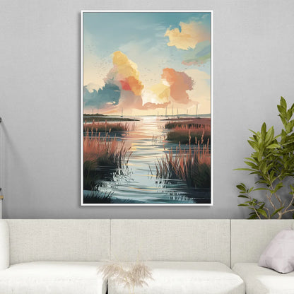 Chesapeake Coastal Sunrise Living Room - White Canvas Wall Art