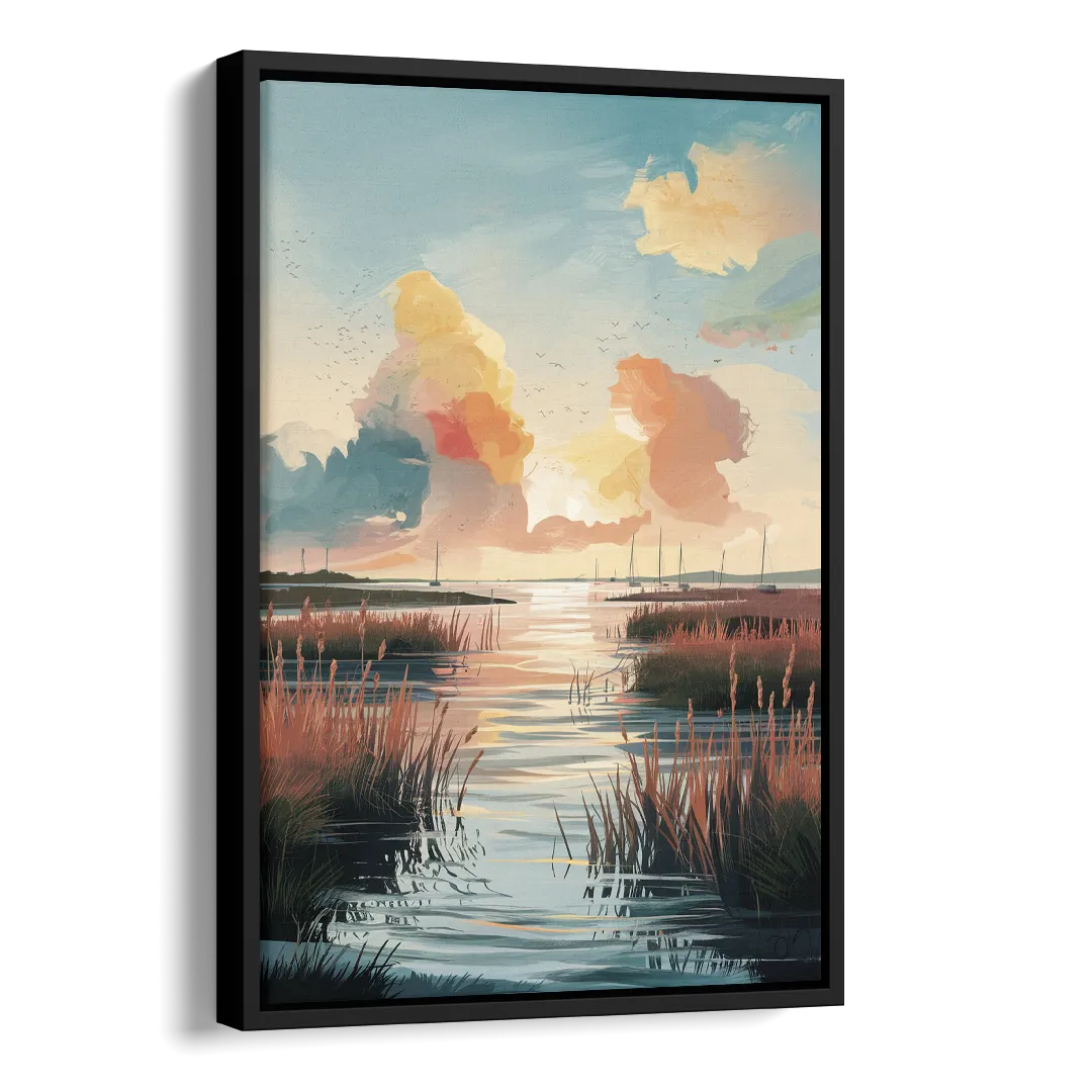 Chesapeake Coastal Sunrise Side - Black Canvas Wall Art