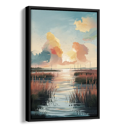 Chesapeake Coastal Sunrise Side - Black Canvas Wall Art