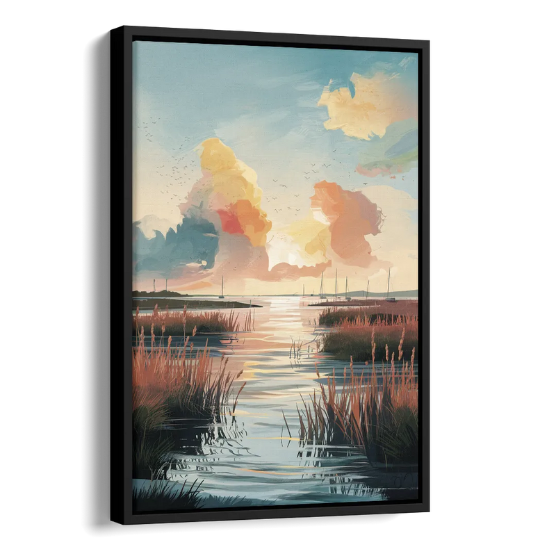 Chesapeake Coastal Sunrise Side - Black Canvas Wall Art