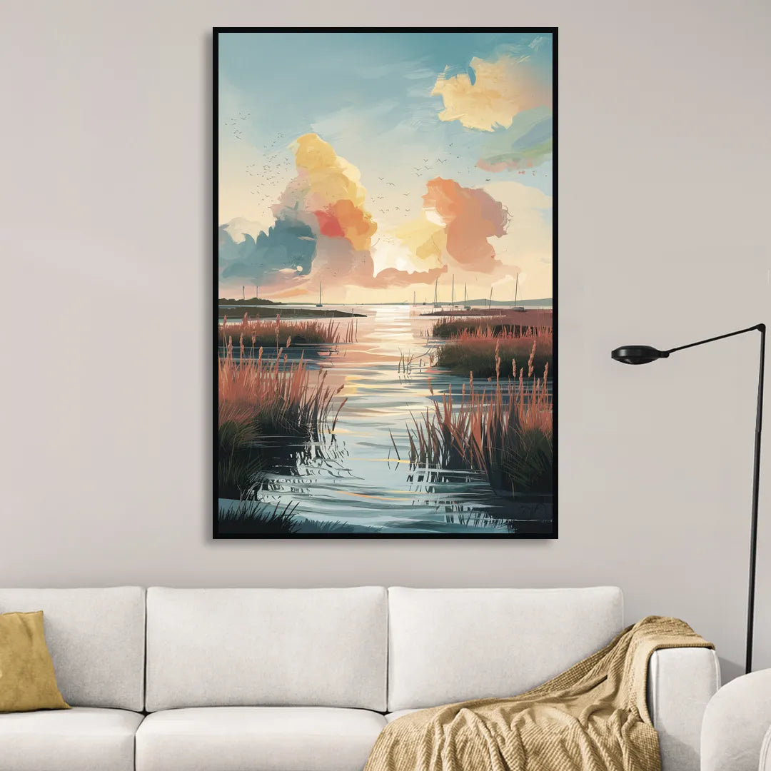 Chesapeake Coastal Sunrise Sitting Room - Black Canvas Wall Art