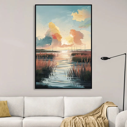 Chesapeake Coastal Sunrise Sitting Room - Black Canvas Wall Art